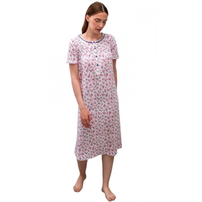 Vamp γυναικείο νυχτικό λευκό εμπριμέ cotton regular fit 16008