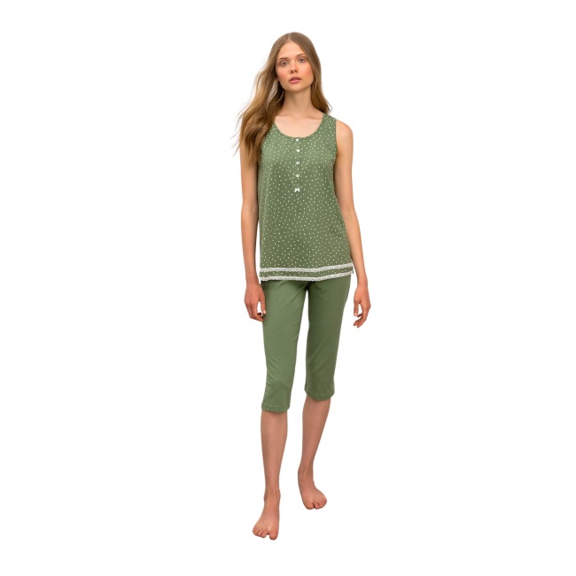 Vamp γυναικεία πιτζάμα λαδί cotton regular fit 16248