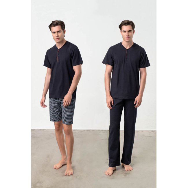 Vamp ανδρική πιτζάμα μπλέ 3τμχ cotton regular fit 18661