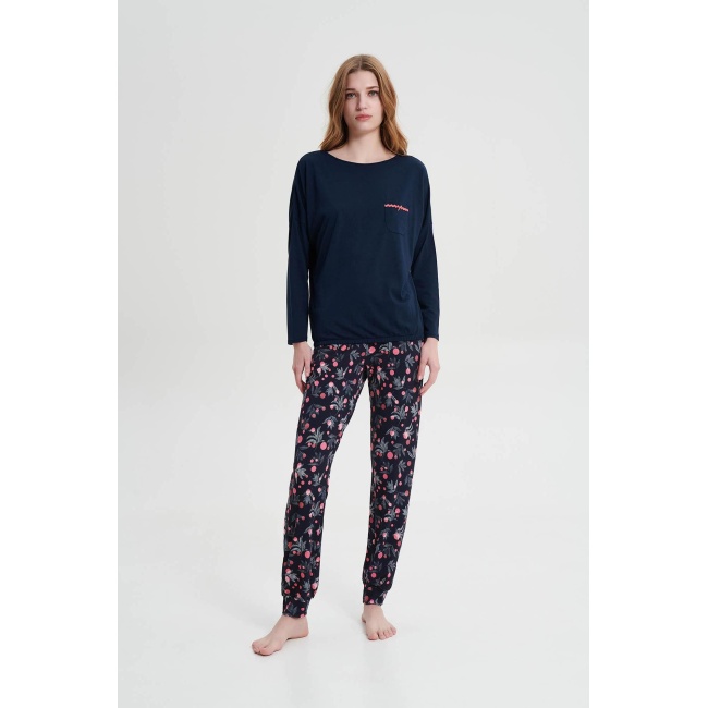 Vamp γυναικεία πιτζάμα μπλε cotton regular fit 19123