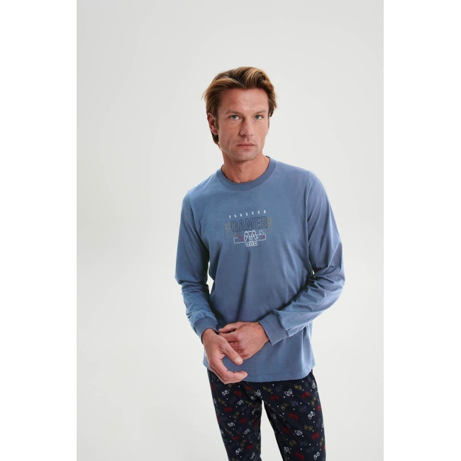 Vamp ανδρική πιτζάμα blue moonlight cotton regular fit 19630-1
