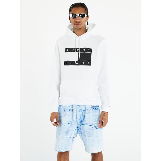 Tommy Jeans ανδρικό φούτερ λευκό cotton relaxed fit dm0dm17911-ybr
