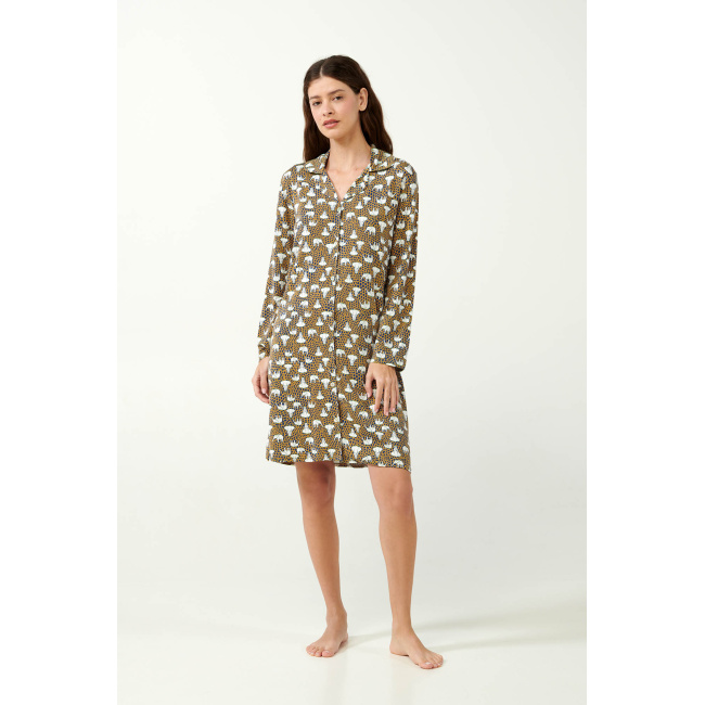 Vamp γυναικείο νυχτικό εμπριμέ μουσταρδί modal regular fit 21003