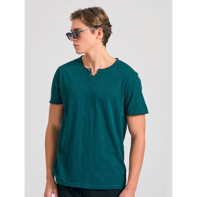 Funky Buddha ανδρικό βαμβακερό henley t-shirt πετρόλ FBM011-004-04-dark sea
