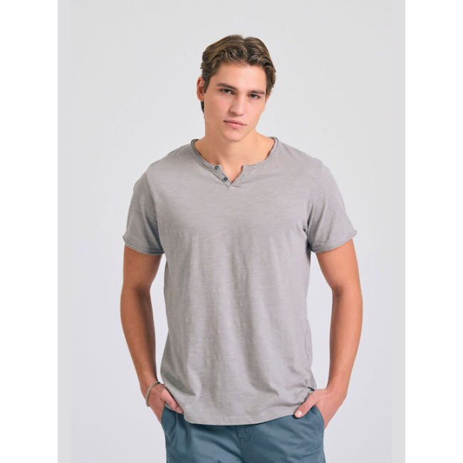 Funky Buddha ανδρικό βαμβακερό henley t-shirt γκρι FBM011-004-04-elephant