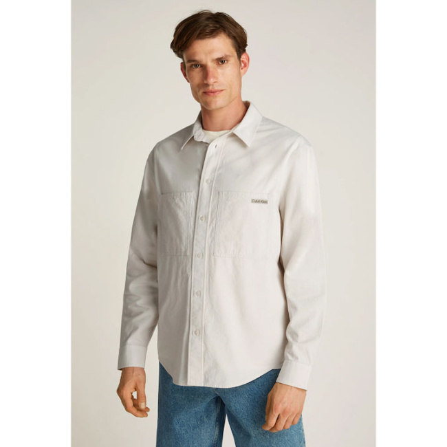 Calvin Klein ανδρικό relaxed βαμβακερό overshirt ιβουάρ J30J326726-pdh  moon beam