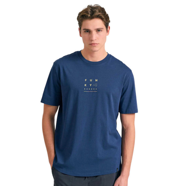 Funky Buddha ανδρικό βαμβακερό relaxed t-shirt μπλε FBM011-043-04-midnight blue