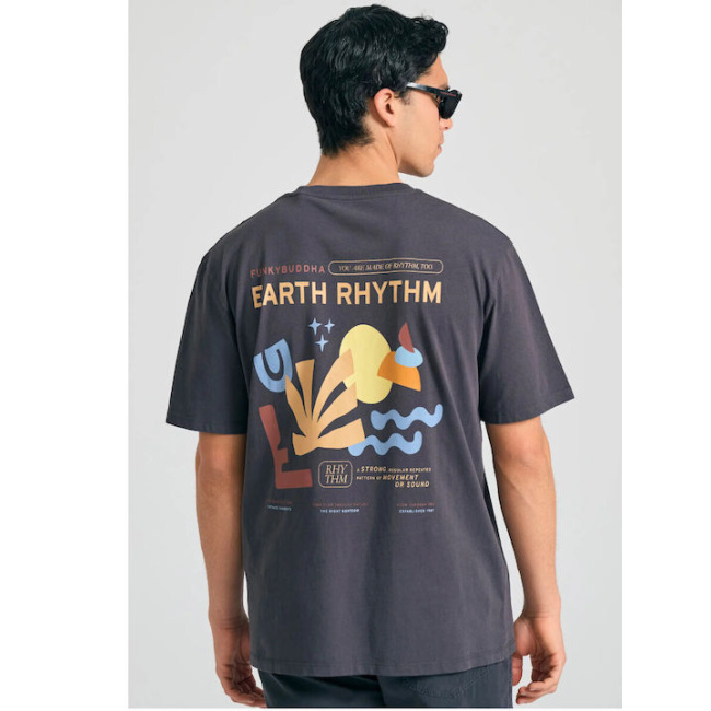 Funky Buddha ανδρικό βαμβακερό relaxed t-shirt γκρι FBM011-087-04-anthracite