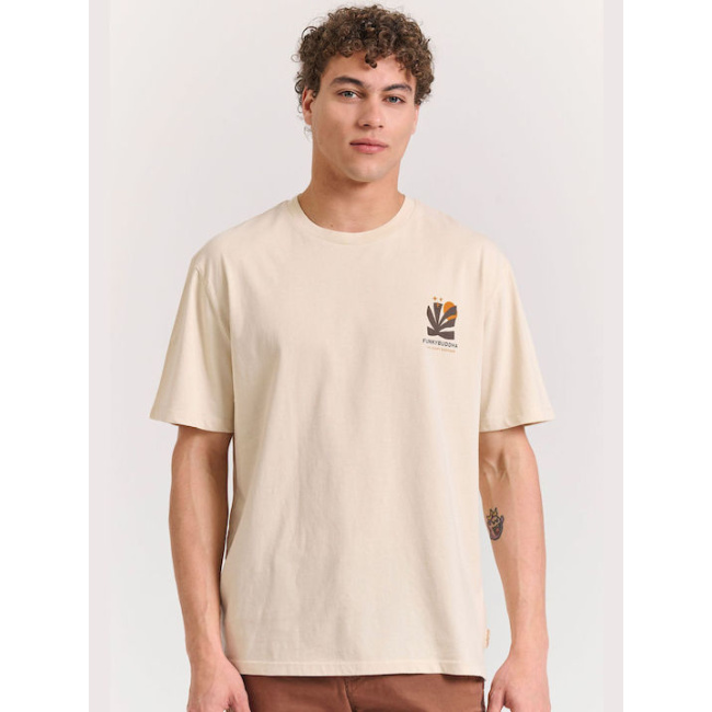 Funky Buddha ανδρικό βαμβακερό relaxed t-shirt μπεζ FBM011-087-04-chalk
