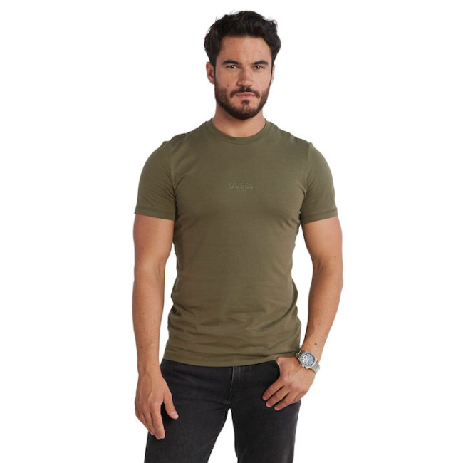 Guess ανδρικό βαμβακερό t-shirt slim fit χακί M2YI72I3Z14-G896