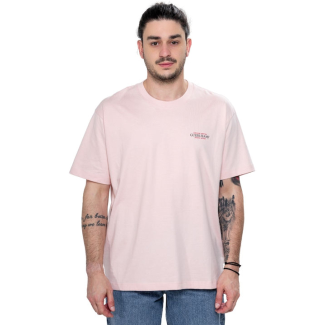 Guess ανδρικό βαμβακερό t-shirt oversized fit ροζ M4BI75K8FQ4-G6R4