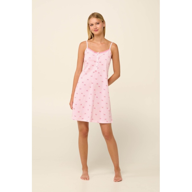 Vamp γυναικείο νυχτικό ροζ καρό cotton regular fit 22266-pink sea