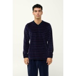 VAMP Ανδρική Velvet Πυτζάμα με V Λαιμόκοψη 23700-BLUE BLAZER