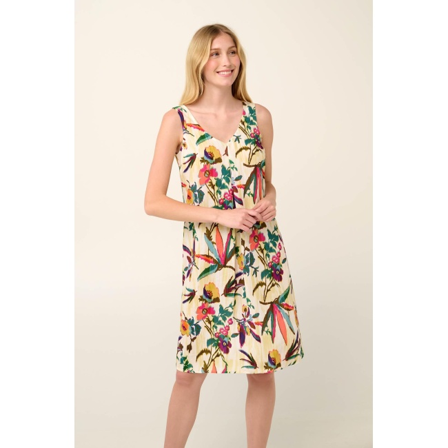 Vamp Αμάνικο Καλοκαιρινό Φλοράλ Φόρεμα με Πιέτα 22407-GREEN EDEN