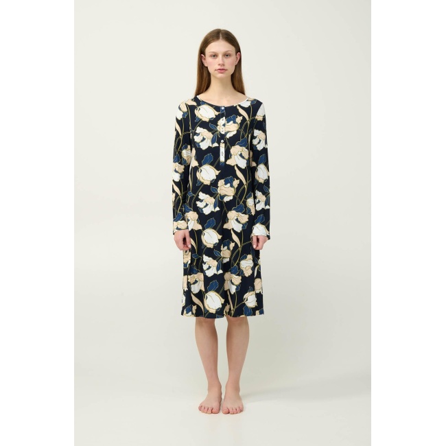 VAMP Φλοράλ Νυχτικό Viscose με Πατιλέτα 23112-BLUE