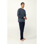 VAMP Ανδρική Βαμβακερή Πυτζάμα με V Λαιμόκοψη 23671-blue