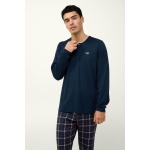 VAMP Ανδρική Βαμβακερή Πυτζάμα με Πατιλέτα 23682-BLUE