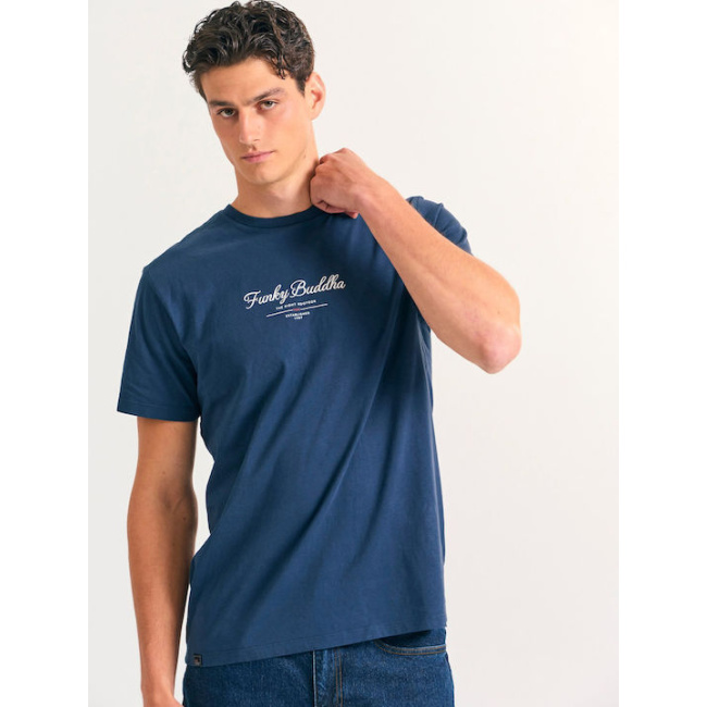 Funky Buddha ανδρικό βαμβακερό regular t-shirt μπλε FBM012-031-04-navy
