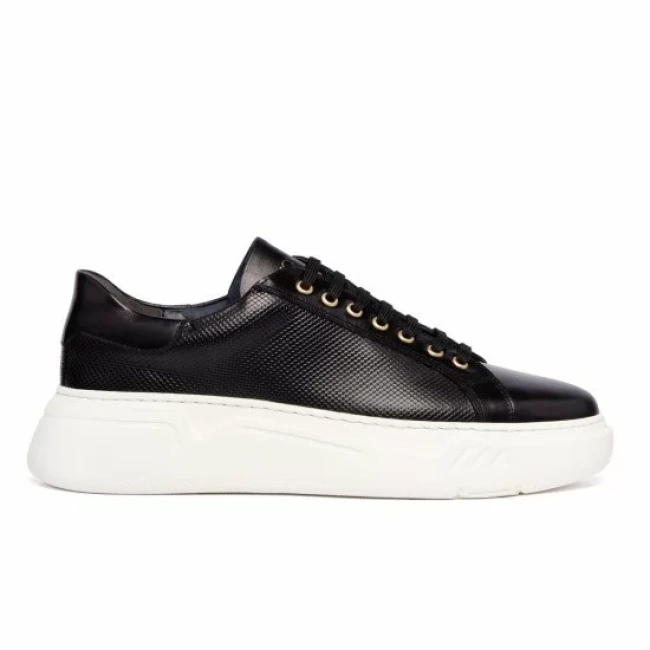 Δερμάτινο Ανδρικό Sneaker Παπούτσι Art 922 μαύρο