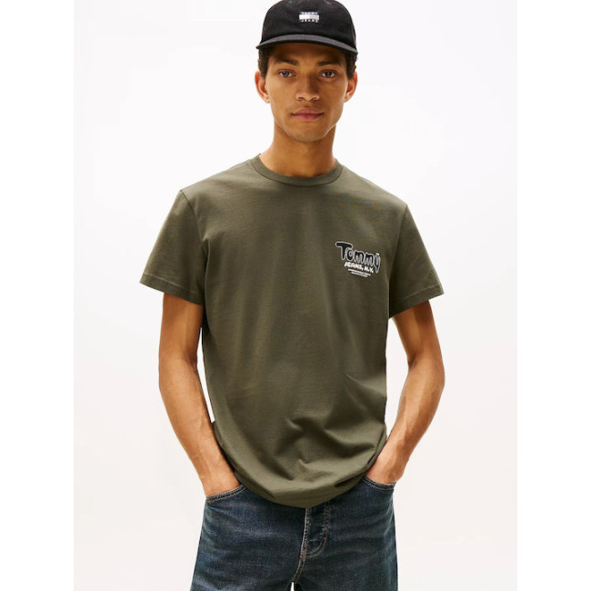 Tommy Jeans ανδρικό βαμβακερό slim t-shirt λαδί  DM0DM22049-MRH