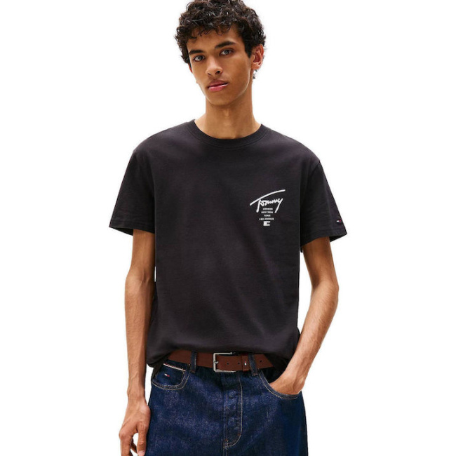 Tommy Jeans Signature jersey ανδρικό regural fit t-shirt μαύρο DM0DM22120-BDS