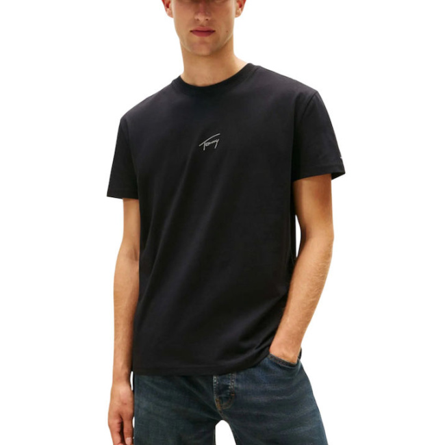 Tommy Jeans Signature βαμβακερό ανδρικό regural t-shirt μαύρο DM0DM22138-BDS