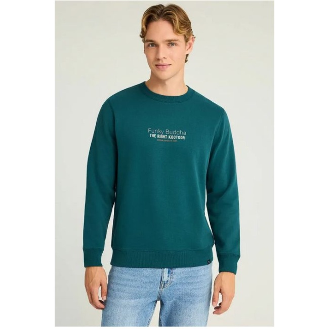 Funky Buddha ανδρικό regular fit φούτερ πετρόλ FBM012-007-06-Dark Sea