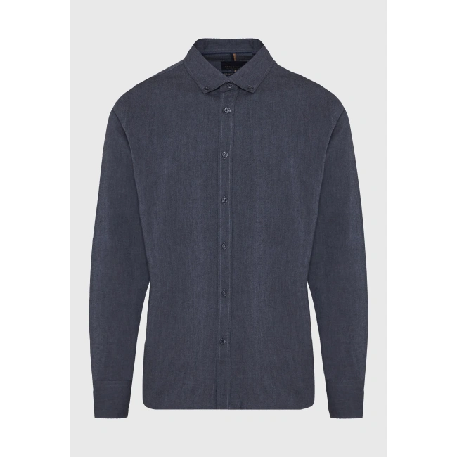 Funky Buddha ανδρικό oxford βαμβακερό πουκάμισο με κεντημένο logo μπλε FBM012-001-05-blue