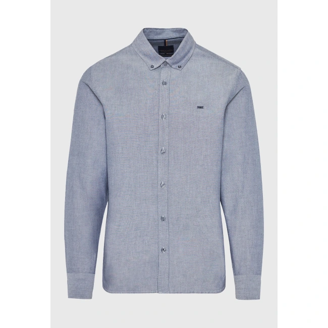 Funky Buddha ανδρικό oxford βαμβακερό πουκάμισο με κεντημένο logo γκρι FBM012-001-05-grey