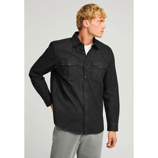 Funky Buddha ανδρικό τζιν πουκάμισο relaxed fit μαύρο FBM012-076-05-black