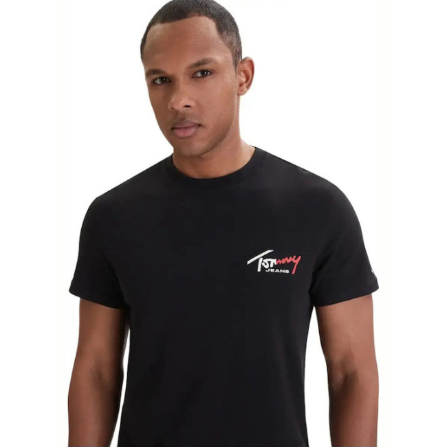 Tommy Jeans Signature ανδρικό βαμβακερό slim t-shirt μαύρο DM0DM22538-BDS