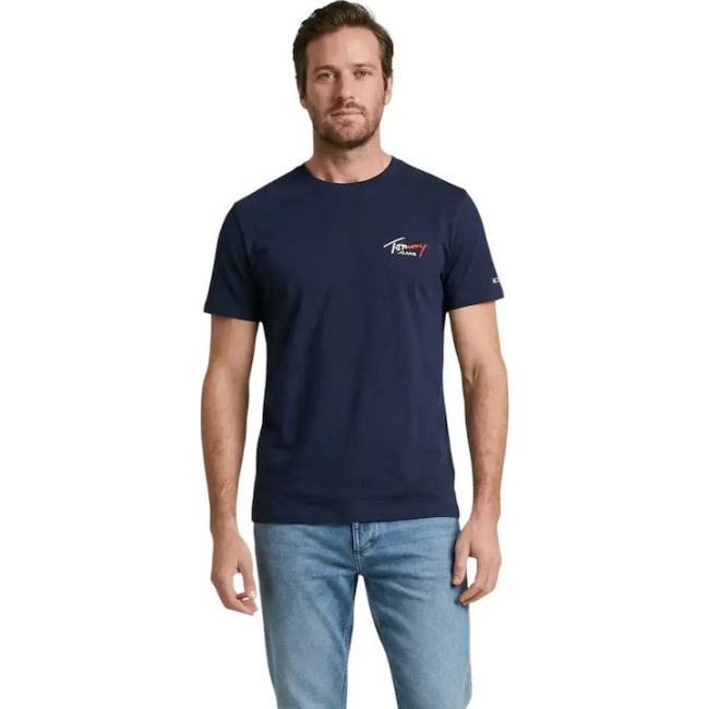 Tommy Jeans Signature ανδρικό βαμβακερό slim t-shirt μπλε DM0DM22538-C1G