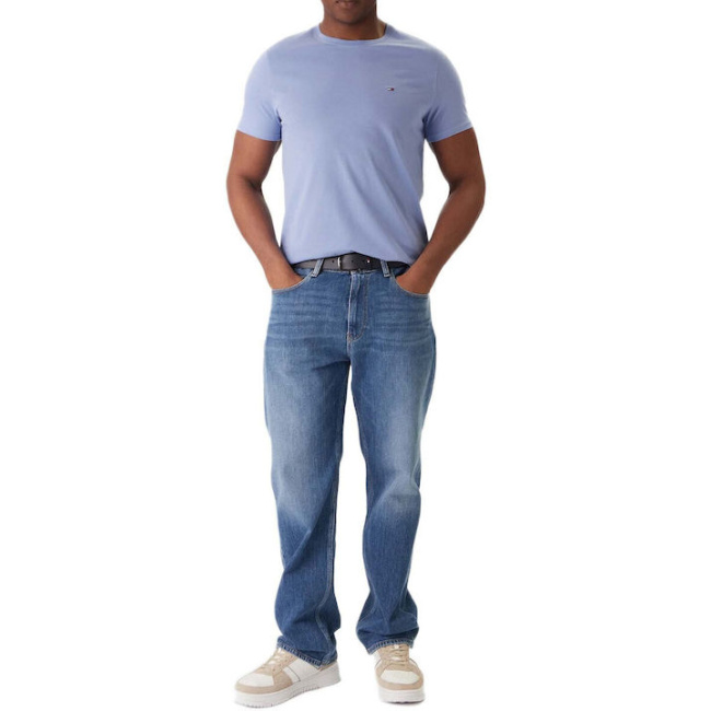 Tommy Jeans ανδρικό βαμβακερό regular t-shirt σιέλ DM0DM04411-C5X