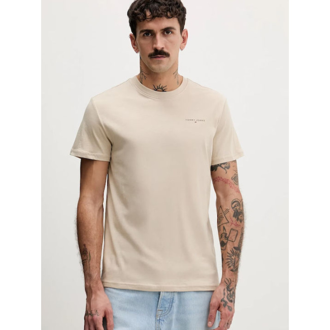Tommy Jeans ανδρικό βαμβακερό slim t-shirt μπεζ DM0DM21780-ABY