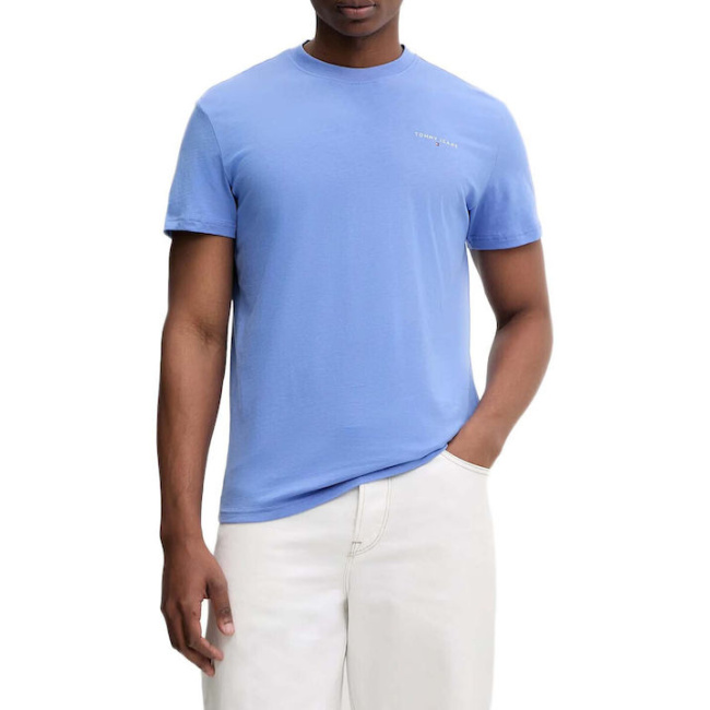 Tommy Jeans ανδρικό βαμβακερό slim t-shirt σιέλ DM0DM21780-C58