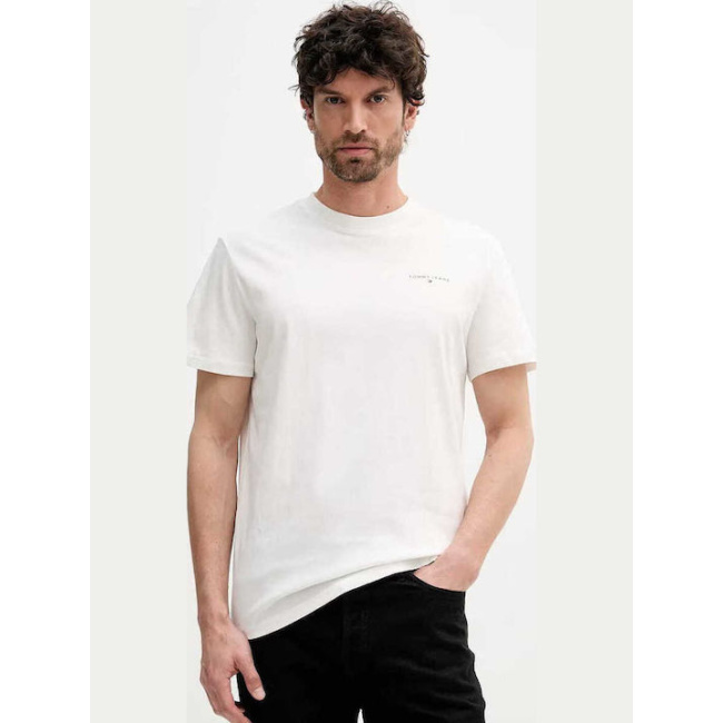 Tommy Jeans ανδρικό βαμβακερό slim t-shirt εκρού DM0DM21780-YBL