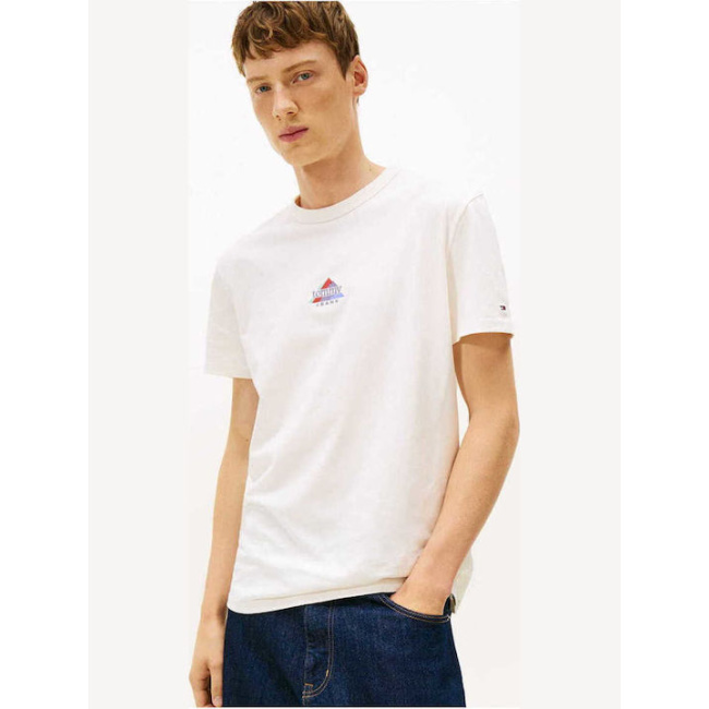 Tommy Jeans ανδρικό βαμβακερό regular t-shirt λευκό DM0DM22311-YBH
