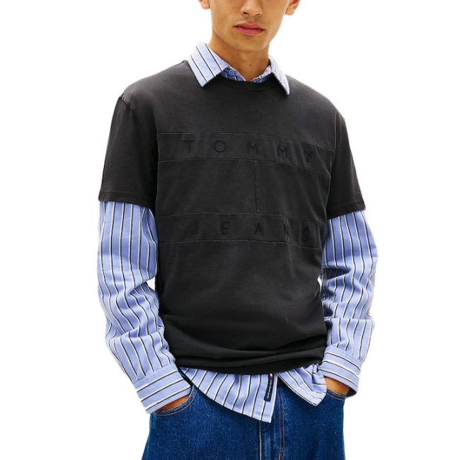 Tommy Jeans Tonal ανδρικό βαμβακερό regular t-shirt μαύρο DM0DM22312-BDS