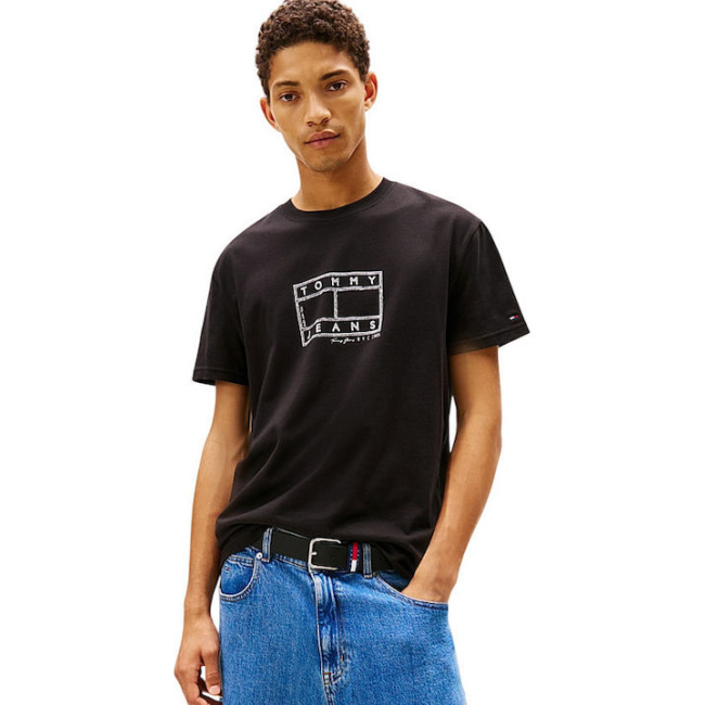 Tommy Jeans ανδρικό βαμβακερό regular t-shirt μαύρο DM0DM22317-BDS