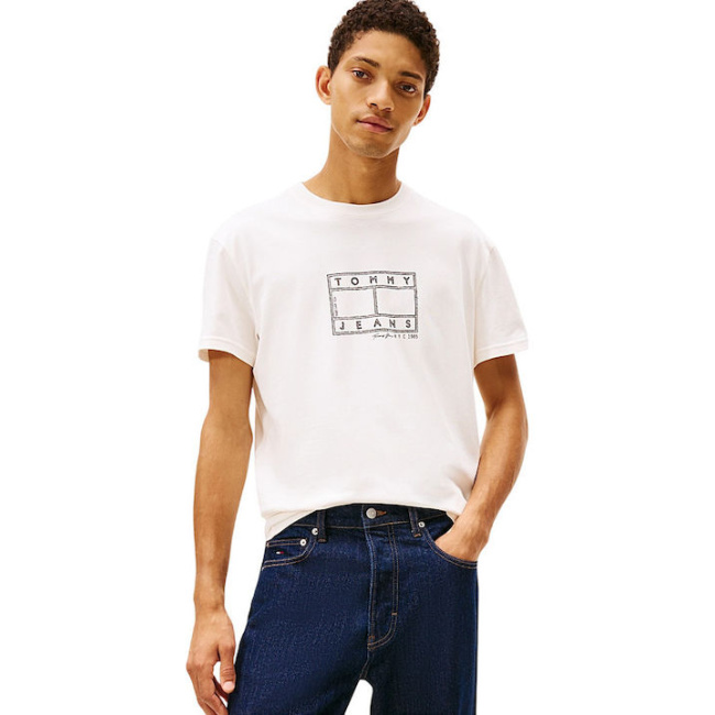 Tommy Jeans ανδρικό βαμβακερό regular t-shirt λευκό DM0DM22317-YBH