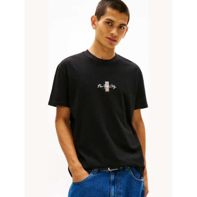 Tommy Jeans Signature ανδρικό βαμβακερό regular t-shirt μαύρο DM0DM22532-BDS