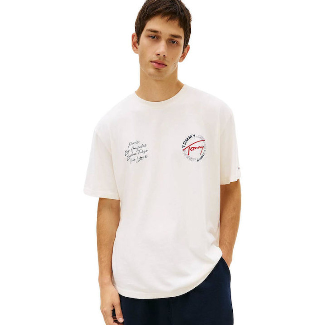 Tommy Jeans ανδρικό βαμβακερό relaxed fit t-shirt λευκό DM0DM22535-YBH