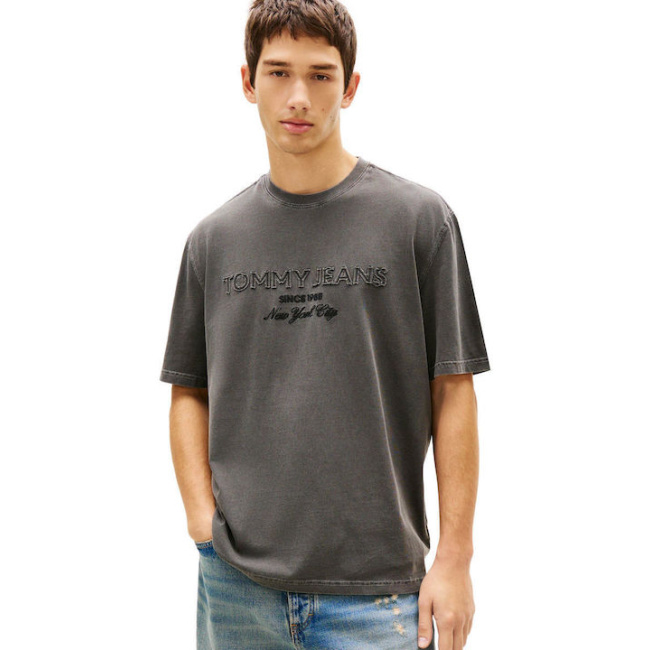 Tommy Jeans ανδρικό βαμβακερό regular t-shirt μαύρο DM0DM22545-BDS