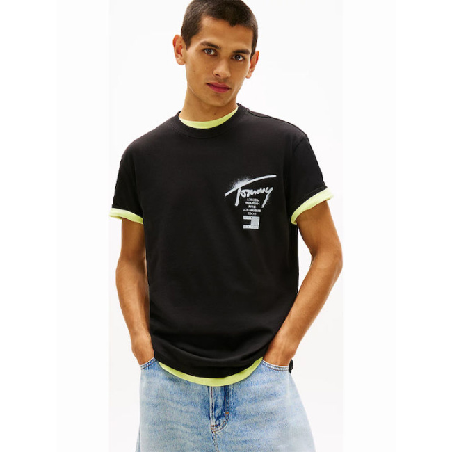 Tommy Jeans Signature jersey ανδρικό regural t-shirt μαύρο DM0DM22553-BDS