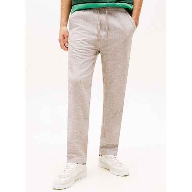 Tommy Jeans ανδρικό λινό παντελόνι chino Sonny tapered leg μπεζ DM0DM22820-PKD Ivy Mink