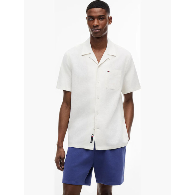 Tommy Jeans ανδρικό λινό regular κοντομάνικο πουκάμισο εκρού DM0DM23058-YBL