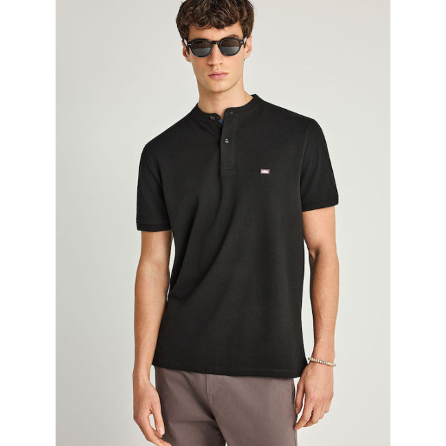 Funky Buddha Essential ανδρικό βαμβακερό regular polo μαύρο FBM013-003-11-black