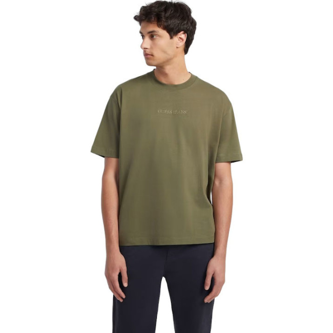 Guess ανδρικό βαμβακερό t-shirt oversized fit λαδί M4YI44K8FQ4-G8EV