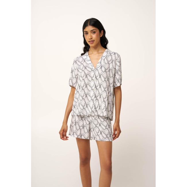 Vamp Γυναικεία Snake Print Πυτζάμα με Κουμπιά 24126-BEIGE SOLEIL