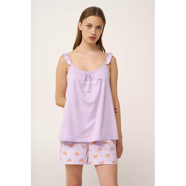 Βαμβακερό Baby Doll με Τιράντες 24314-LILLA PASTEL